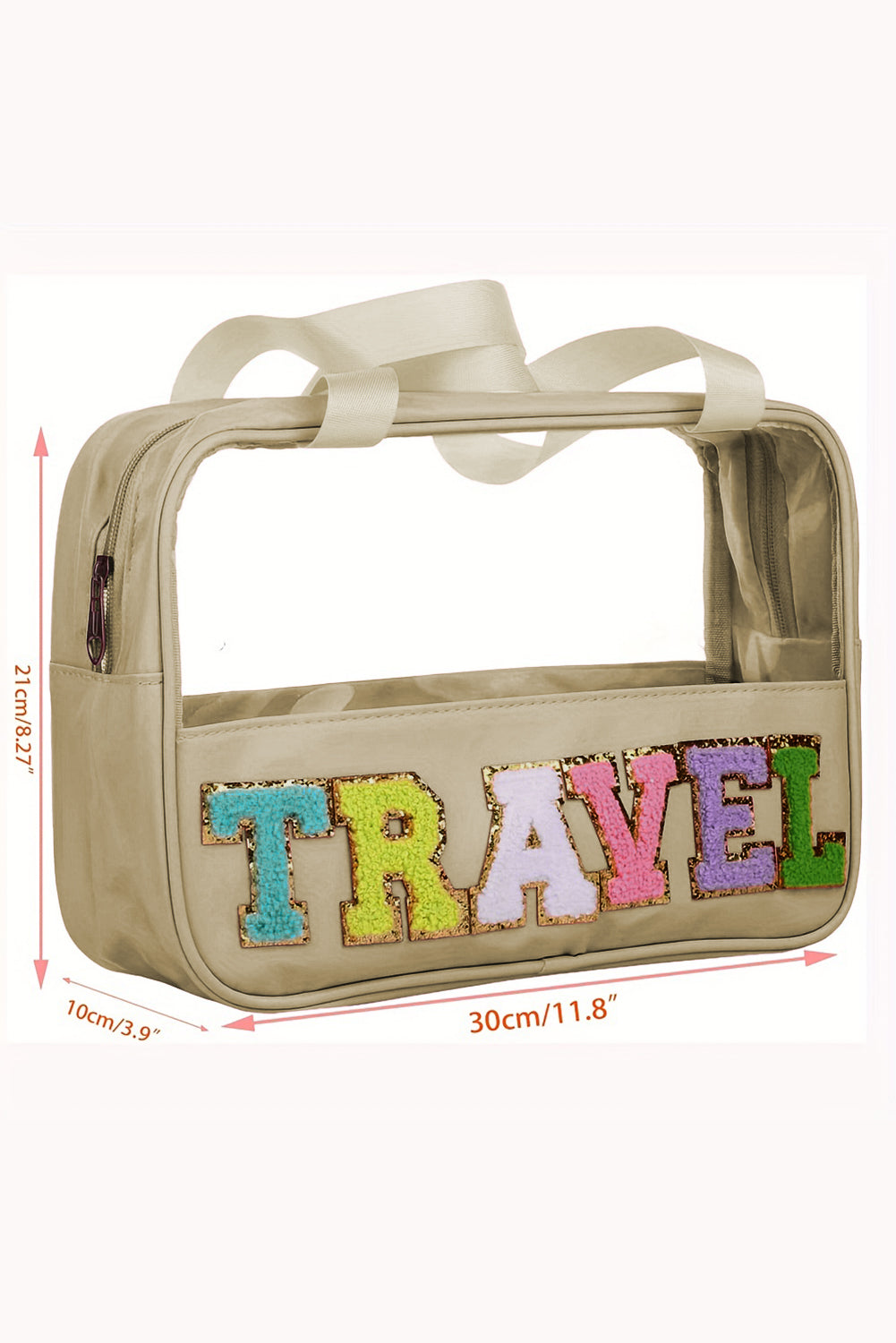 TRAVEL Chenille Letter Clear PVC Makeup Bag