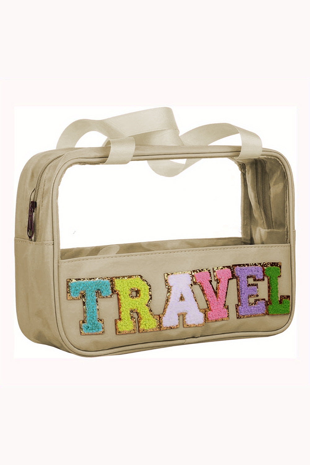 TRAVEL Chenille Letter Clear PVC Makeup Bag