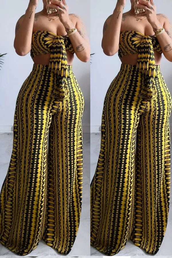 Tie Tube Crop Tops And Wide Leg Pants