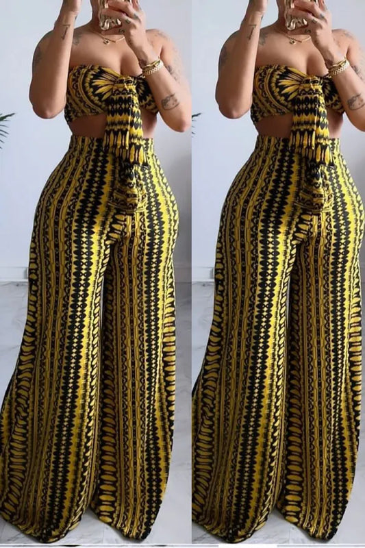 Tie Tube Crop Tops And Wide Leg Pants