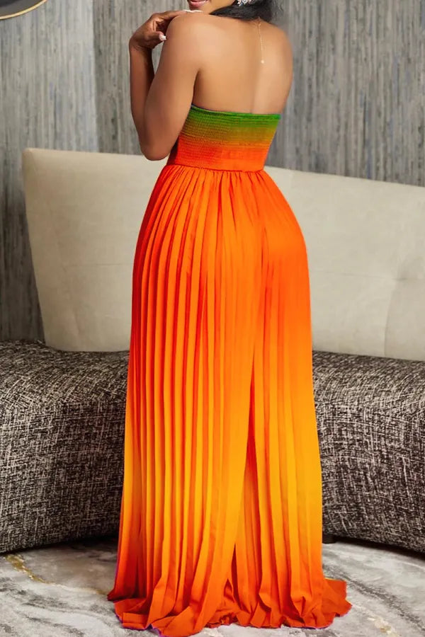 Rainbow Color Tube Pleated Wide Leg Jumpsuits