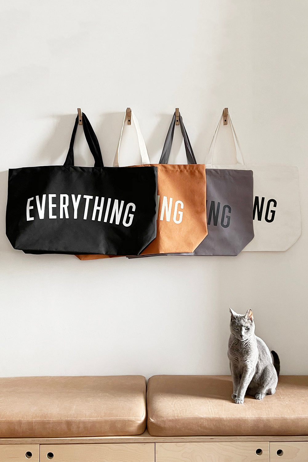 White EVERYTHING Letter Print Large Canvas Tote Bag