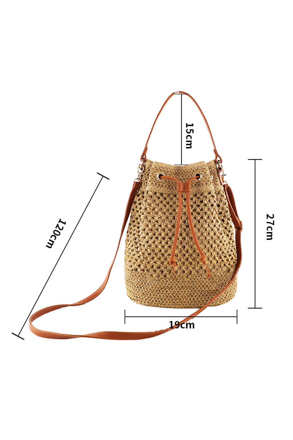 Camel Paper Rope Bucket Shoulder Bag