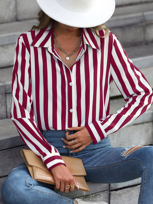 Vertical Striped Print Button Up Shirt